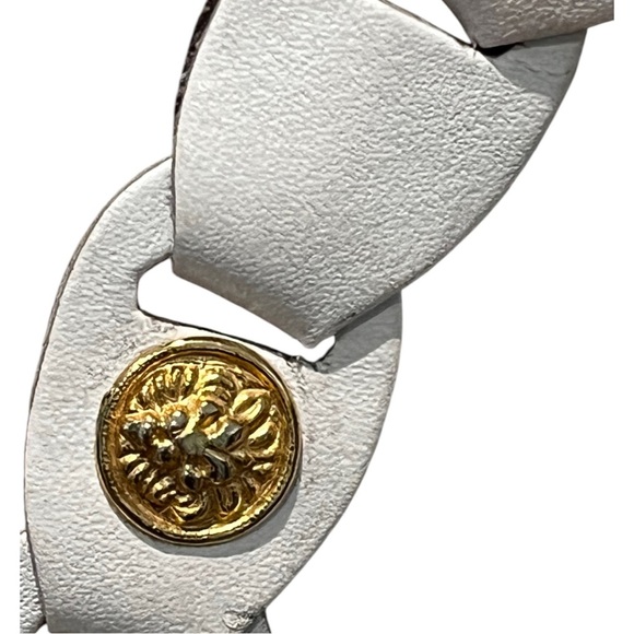 Size XS/S/M Vintage Womens 90s White and Gold Statement Belt Cabochon Lions Head main image 2